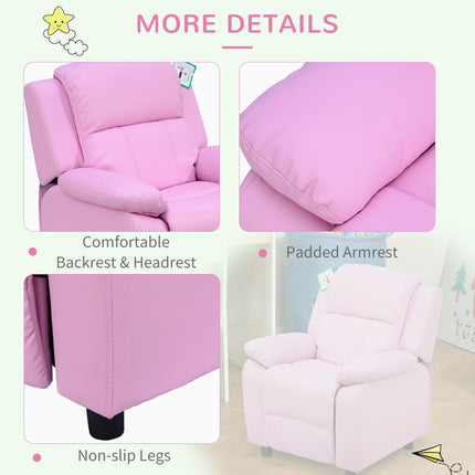 Kids Recliner Lounger Armchair with Storage Space and Footrest - Pink PU Leather