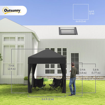 2x2m Pop Up Garden Gazebo Shelter with Removable Walls - Black
