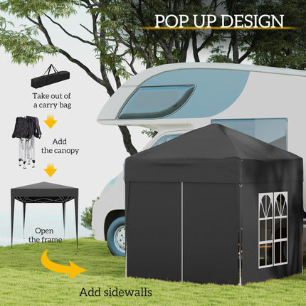2x2m Pop Up Garden Gazebo Shelter with Removable Walls - Black