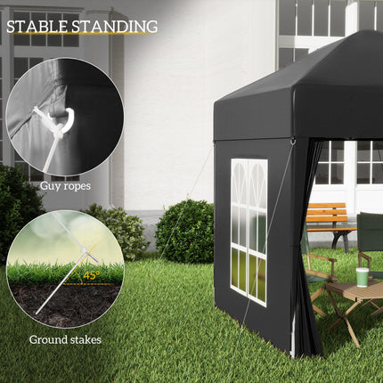 2x2m Pop Up Garden Gazebo Shelter with Removable Walls - Black