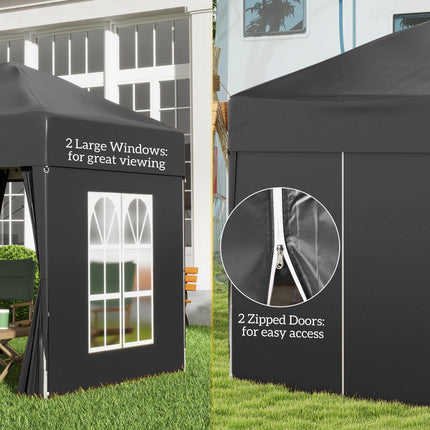 2x2m Pop Up Garden Gazebo Shelter with Removable Walls - Black