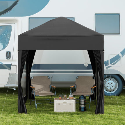 2x2m Pop Up Garden Gazebo Shelter with Removable Walls - Black
