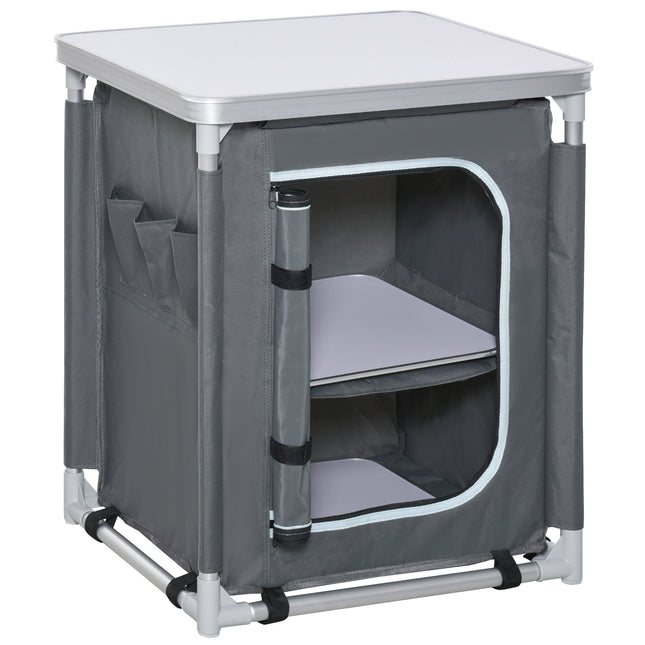 Portable 2-Shelf Camping Cupboard with Carry Bag - Grey