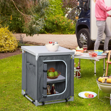 Portable 2-Shelf Camping Cupboard with Carry Bag - Grey