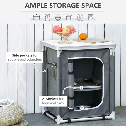 Portable 2-Shelf Camping Cupboard with Carry Bag - Grey