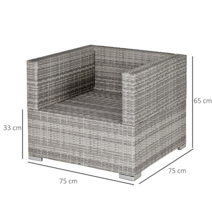 1 Seater Outdoor Rattan Sofa Chair with Padded Cushion - Grey