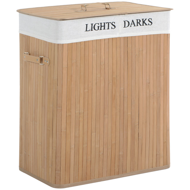 100L Collapsible Natural Wood Laundry Hamper with Lid and Removable Lining - Wood Color
