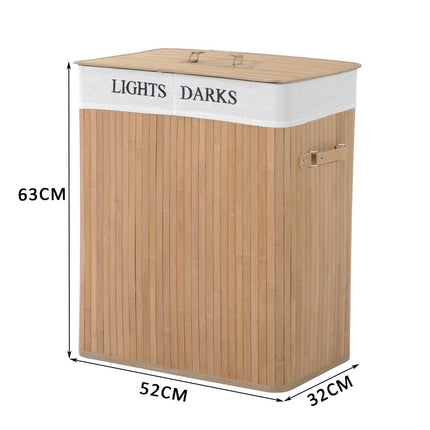 100L Collapsible Natural Wood Laundry Hamper with Lid and Removable Lining - Wood Color