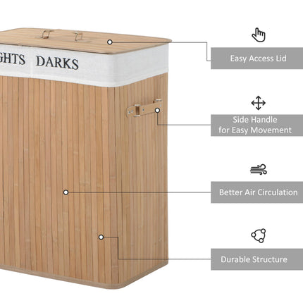 100L Collapsible Natural Wood Laundry Hamper with Lid and Removable Lining - Wood Color