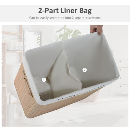 100L Collapsible Natural Wood Laundry Hamper with Lid and Removable Lining - Wood Color