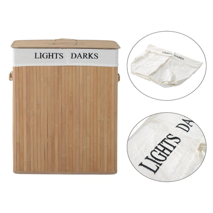 100L Collapsible Natural Wood Laundry Hamper with Lid and Removable Lining - Wood Color