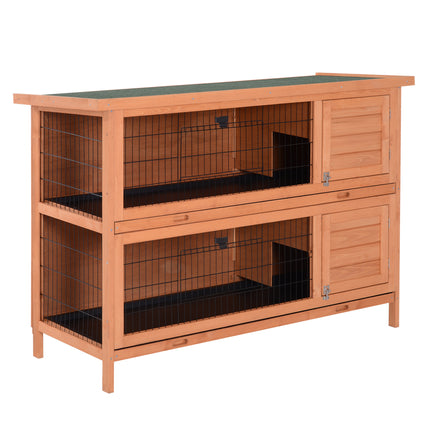 Double Decker 4FT Rabbit Hutch with No Leak Trays for Outdoor Use - Orange