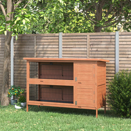 Double Decker 4FT Rabbit Hutch with No Leak Trays for Outdoor Use - Orange