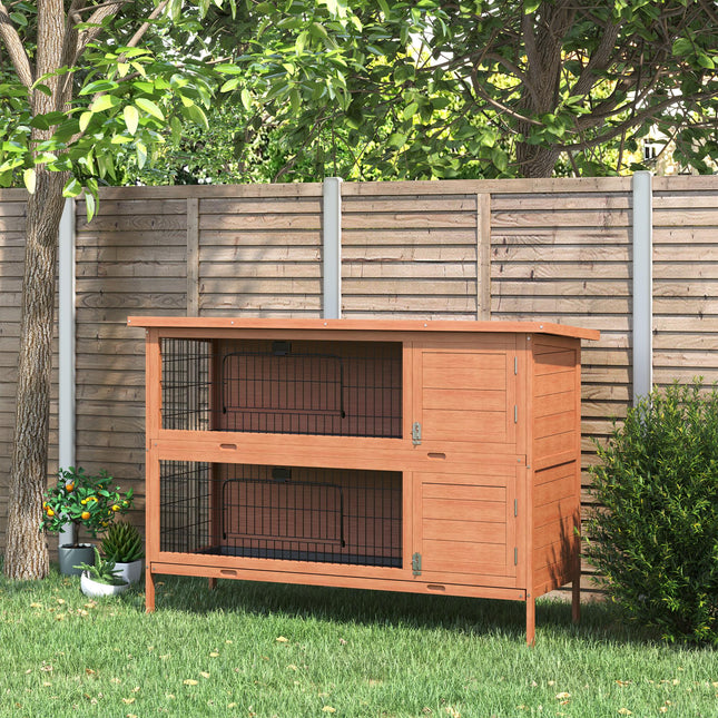 Double Decker 4FT Rabbit Hutch with No Leak Trays for Outdoor Use - Orange