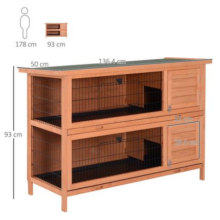 Double Decker 4FT Rabbit Hutch with No Leak Trays for Outdoor Use - Orange