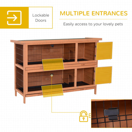 Double Decker 4FT Rabbit Hutch with No Leak Trays for Outdoor Use - Orange