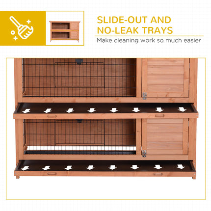 Double Decker 4FT Rabbit Hutch with No Leak Trays for Outdoor Use - Orange