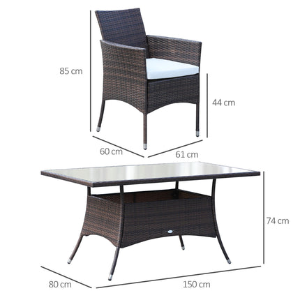 6-Seater Rattan Garden Dining Set with Rectangular Table & Cube Chairs - Brown