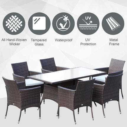 6-Seater Rattan Garden Dining Set with Rectangular Table & Cube Chairs - Brown
