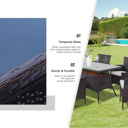 6-Seater Rattan Garden Dining Set with Rectangular Table & Cube Chairs - Brown