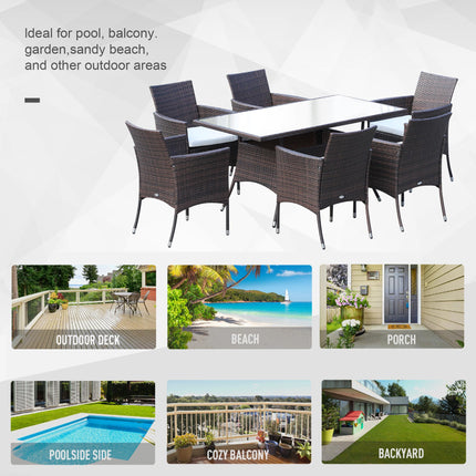 6-Seater Rattan Garden Dining Set with Rectangular Table & Cube Chairs - Brown