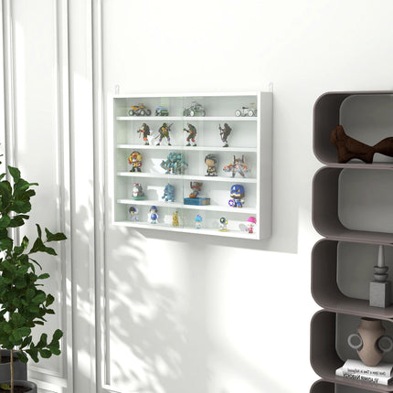 5-Tier Wall Display Shelf Unit Cabinet w/ 4 Adjustable Shelves Glass Doors Home