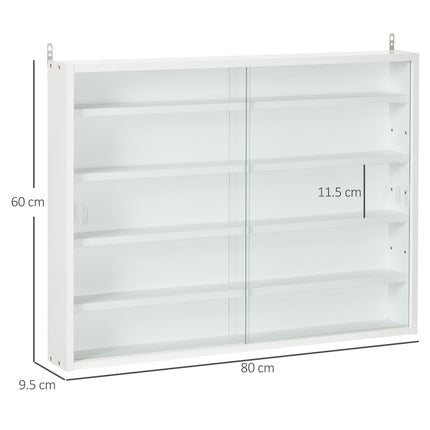 5-Tier Wall Display Shelf Unit Cabinet w/ 4 Adjustable Shelves Glass Doors Home