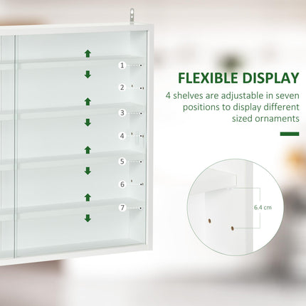 5-Tier Wall Display Shelf Unit Cabinet w/ 4 Adjustable Shelves Glass Doors Home