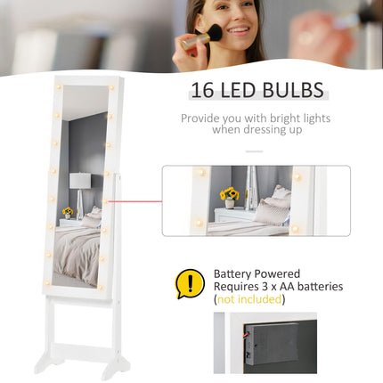 Full Body Mirrored Jewelry Cabinet with LED Light and 3-Angle Adjustable Mirror for Rings, Earrings, Bracelets, Cosmetics - Warm White