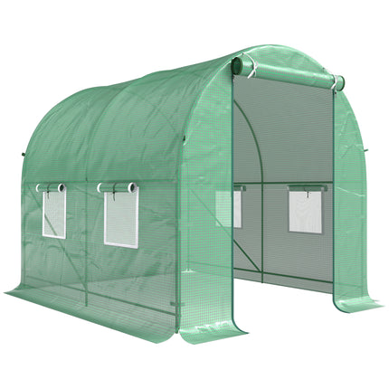 Reinforced Walk-In Polytunnel Greenhouse 2.5x2m with Roll-Up Door & Zipped Windows - Green