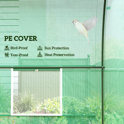 Reinforced Walk-In Polytunnel Greenhouse 2.5x2m with Roll-Up Door & Zipped Windows - Green