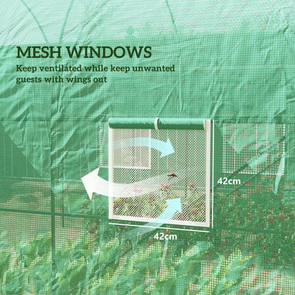 Reinforced Walk-In Polytunnel Greenhouse 2.5x2m with Roll-Up Door & Zipped Windows - Green