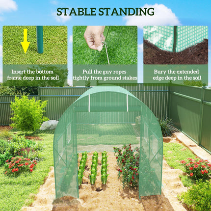 Reinforced Walk-In Polytunnel Greenhouse 2.5x2m with Roll-Up Door & Zipped Windows - Green