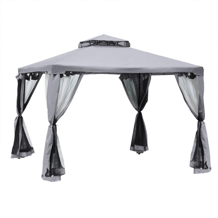 3 x 3 Metre Metal Gazebo with Mosquito Netting Outdoor Shelter - Grey