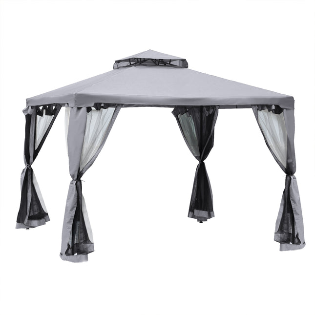 3 x 3 Metre Metal Gazebo with Mosquito Netting Outdoor Shelter - Grey