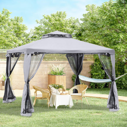 3 x 3 Metre Metal Gazebo with Mosquito Netting Outdoor Shelter - Grey