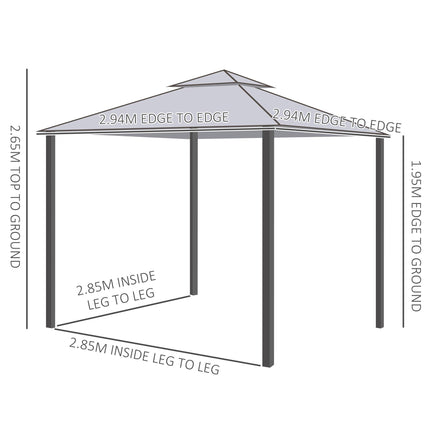 3 x 3 Metre Metal Gazebo with Mosquito Netting Outdoor Shelter - Grey