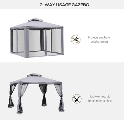 3 x 3 Metre Metal Gazebo with Mosquito Netting Outdoor Shelter - Grey