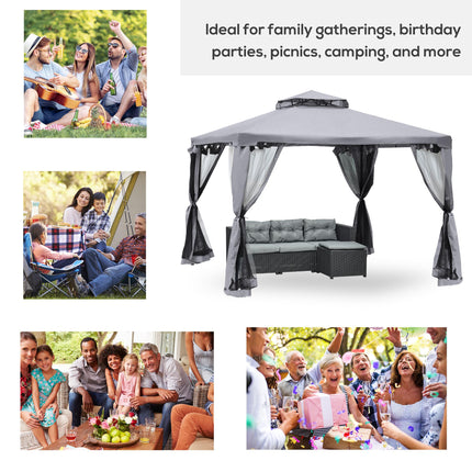 3 x 3 Metre Metal Gazebo with Mosquito Netting Outdoor Shelter - Grey