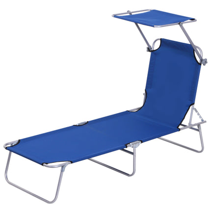 Adjustable Folding Reclining Sun Lounger with Canopy for Beach Garden Patio - Blue