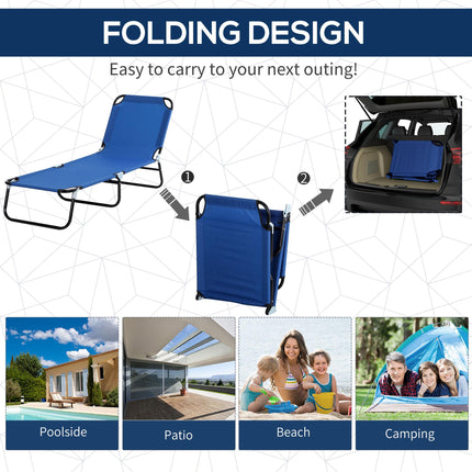 Adjustable Folding Reclining Sun Lounger with Canopy for Beach Garden Patio - Blue
