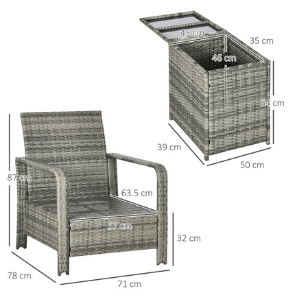 3 Piece PE Rattan Garden Furniture Set with Removable Cushions - Grey and Blue