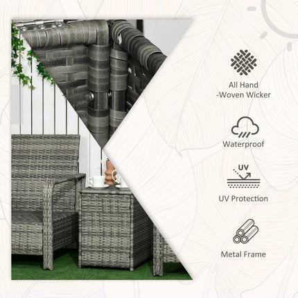 3 Piece PE Rattan Garden Furniture Set with Removable Cushions - Grey and Blue