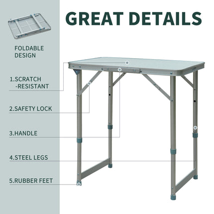 Portable Folding Picnic Table with Adjustable Height - Silver