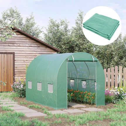 3 x 2 x 2m Tunnel Walk-in Greenhouse Replacement Cover with Roll-up Windows and Door - Green