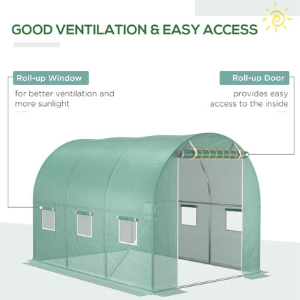 3 x 2 x 2m Tunnel Walk-in Greenhouse Replacement Cover with Roll-up Windows and Door - Green