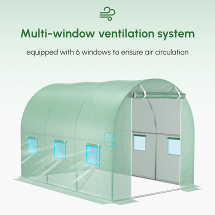 3 x 2 x 2m Tunnel Walk-in Greenhouse Replacement Cover with Roll-up Windows and Door - Green