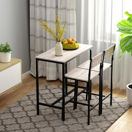 3 Pcs Industrial Table and Stool Set with Metal Frame and Oak Tone MDF Panels - Wood Color and Black