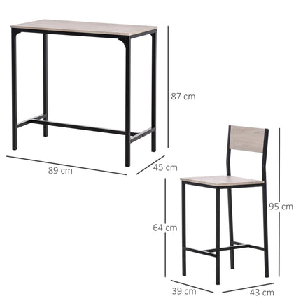 3 Pcs Industrial Table and Stool Set with Metal Frame and Oak Tone MDF Panels - Wood Color and Black