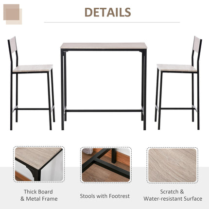 3 Pcs Industrial Table and Stool Set with Metal Frame and Oak Tone MDF Panels - Wood Color and Black